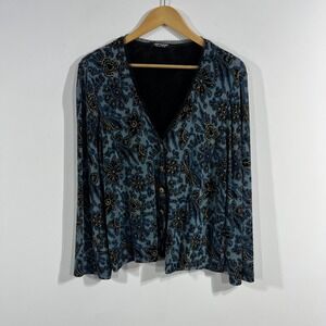 VTG Mark Singer Fairy Grunge Floral Butterfly Lace Trim Button Top Womens Large